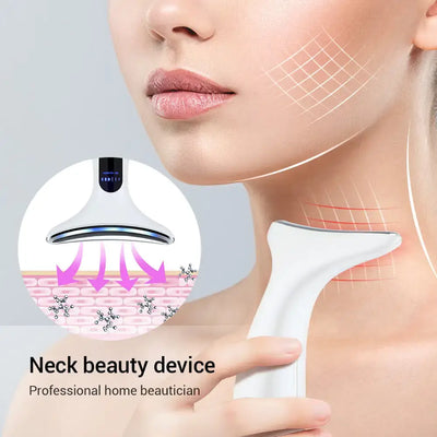 Dispositif de beauté pour le cou et le visage utilisant la technologie LED pour améliorer l'élasticité de la peau et réduire les rides.