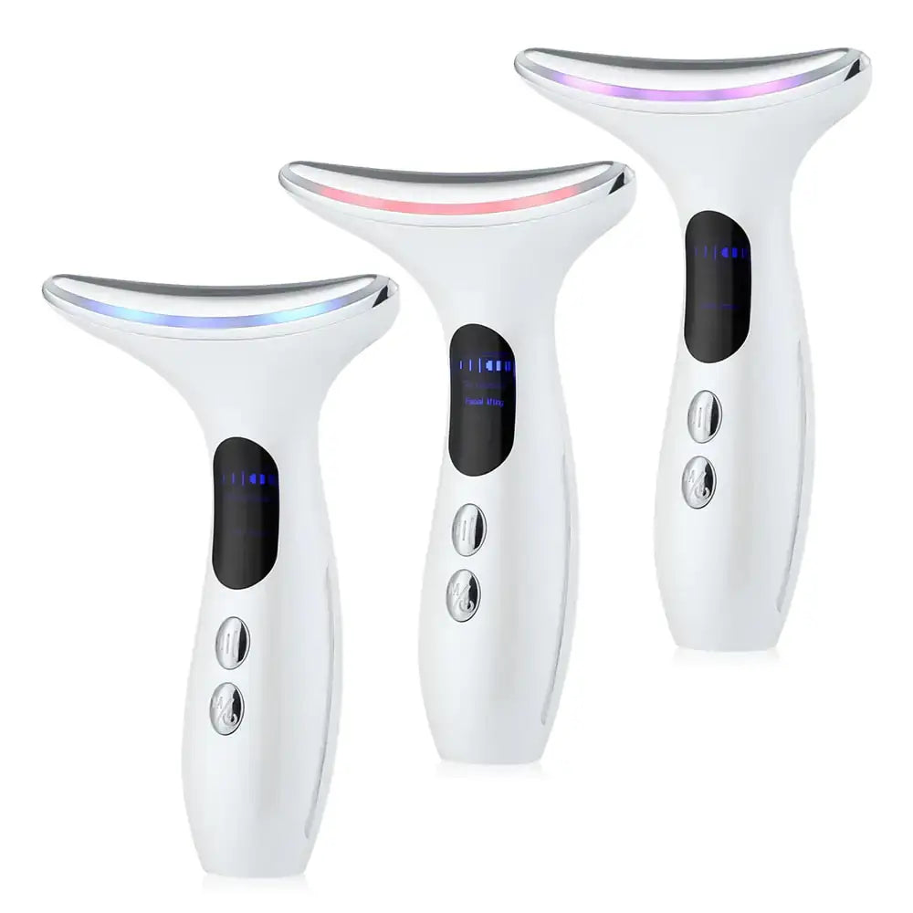 Masseur LED visage avec technologie microcourant, affichage numérique et trois modes lumineux pour nettoyage et rajeunissement de la peau.